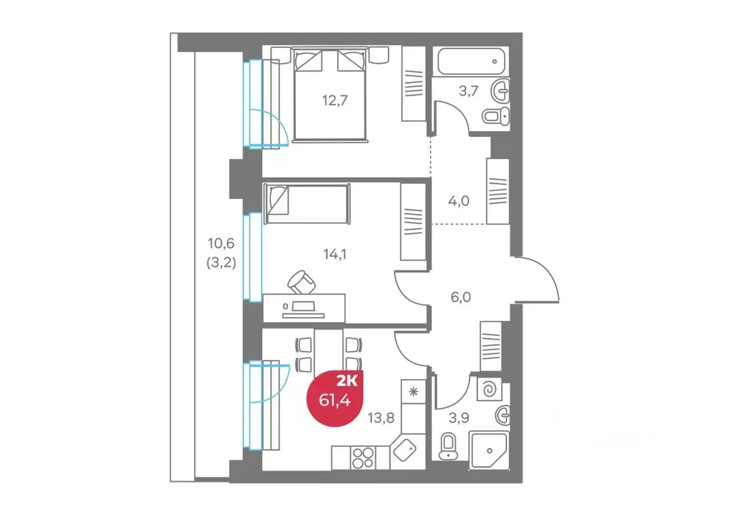 2-к кв. Пермский край, Пермь Советская ул., 16 (61.4 м) - Фото 1