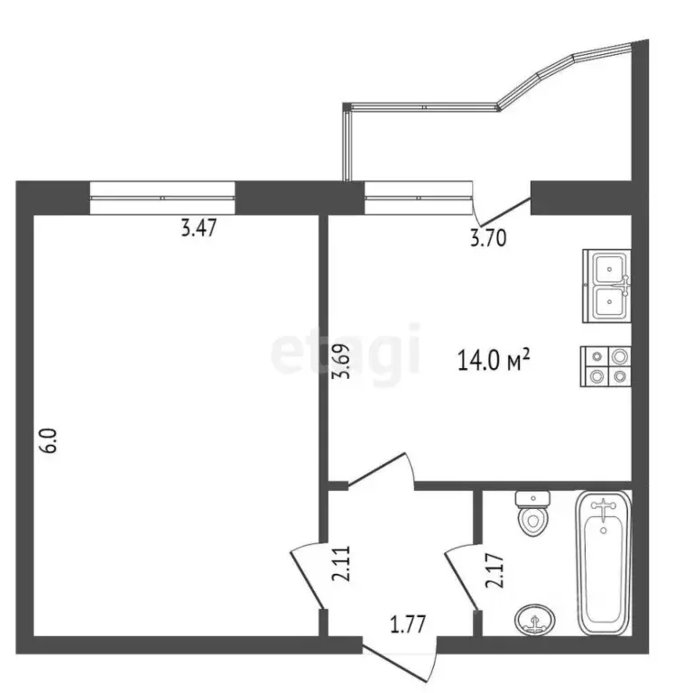 1-к кв. Тюменская область, Тюмень ул. Восстания, 19к3 (43.0 м) - Фото 2