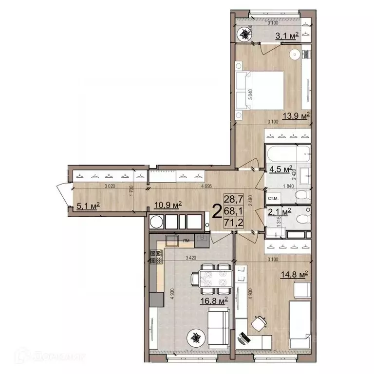 2-к кв. Рязанская область, Рязань Еврокласс жилой комплекс (71.2 м) - Фото 2