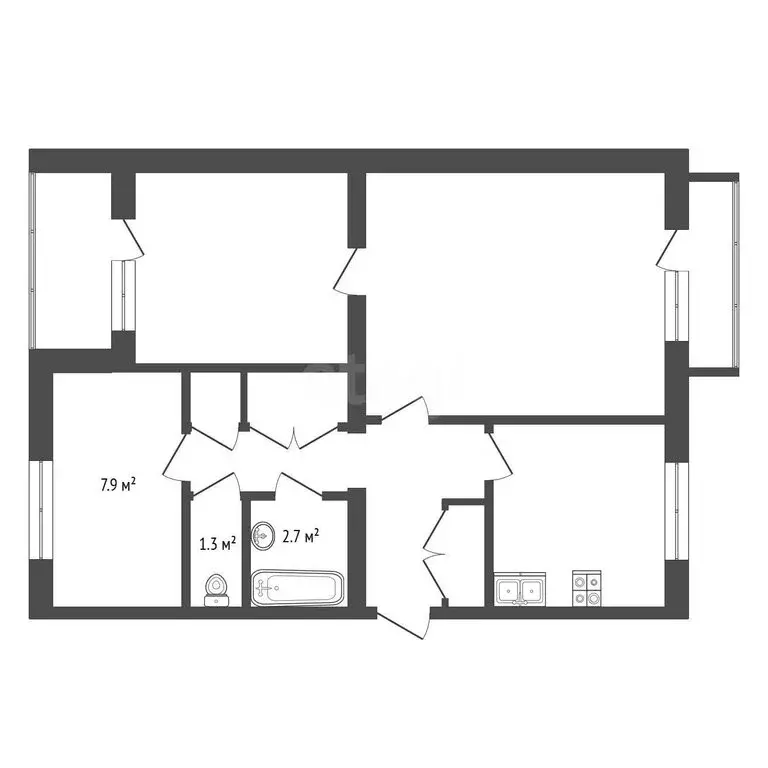 3-комнатная квартира: село Чалтырь, улица 6-я Линия, 96/3 (53 м) - Фото 1