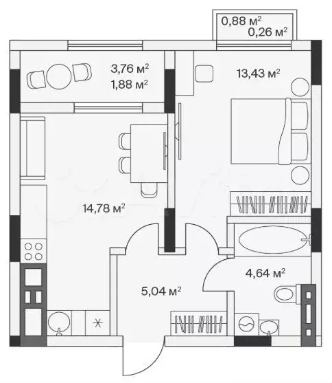 1-к. квартира, 40 м, 7/7 эт. - Фото 1