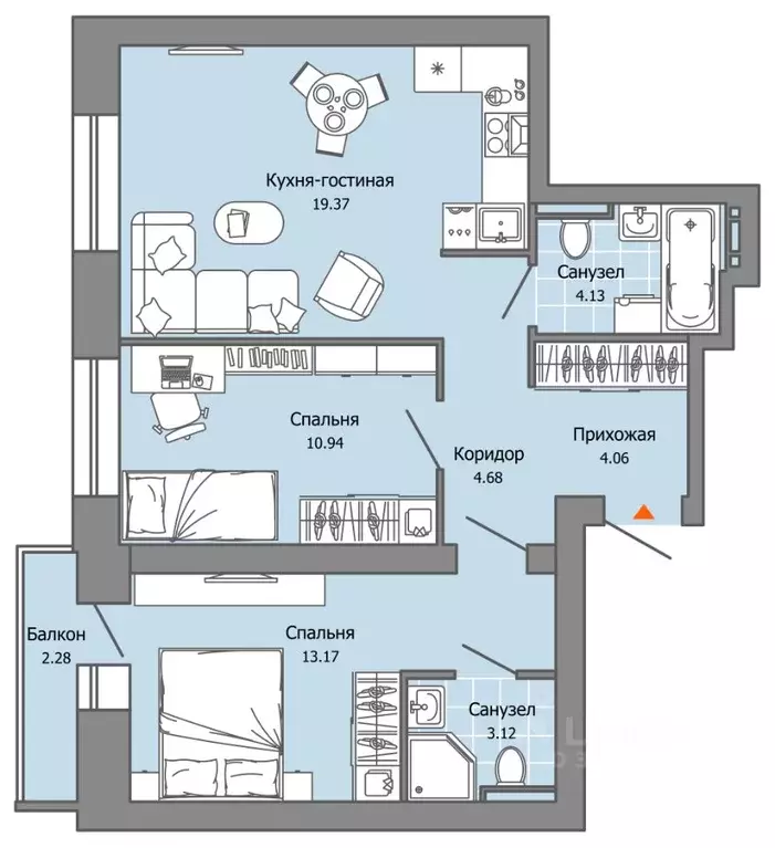 2-к кв. Пермский край, Пермь ул. Дзержинского, 35А (60.0 м) - Фото 2