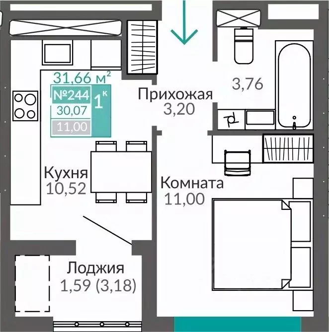1-к кв. Крым, Симферополь Крымская роза мкр,  (30.07 м) - Фото 0