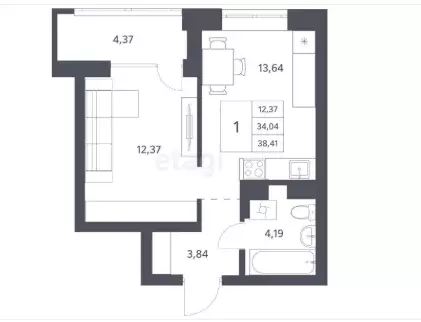 Продаётся 1-к квартира, 38.41 м - Фото 0