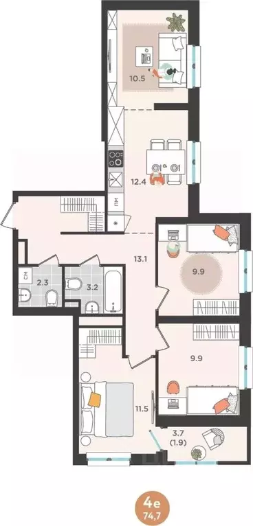 4-к кв. Пермский край, Пермь ул. Куфонина, 1 (74.7 м) - Фото 1