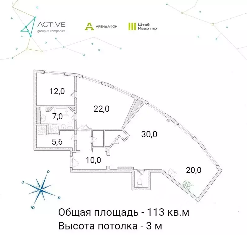 2-к кв. Санкт-Петербург Пионерская ул., 50 (113.0 м) - Фото 1