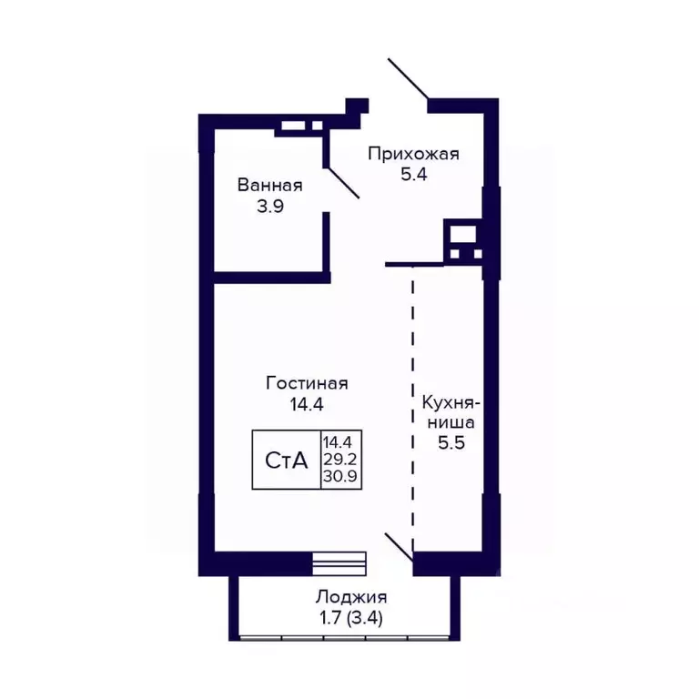 Студия Новосибирская область, Новосибирск ул. Коминтерна, 1с (30.9 м) - Фото 0