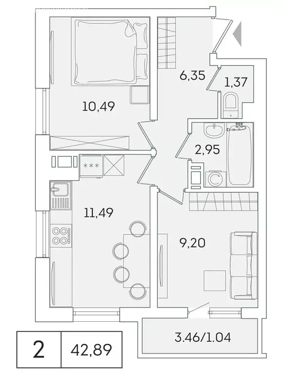 2-комнатная квартира: Мурино, Графская улица, 6к4 (42 м) - Фото 0