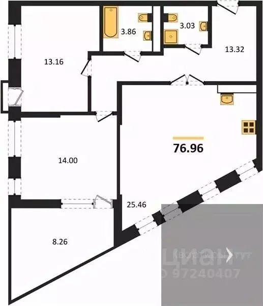 2-к кв. Воронежская область, Воронеж наб. Чуева, 7 (76.96 м) - Фото 0