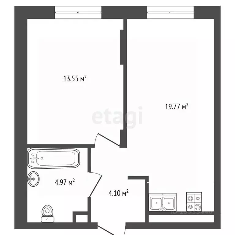 1-к кв. Тюменская область, Тюмень Интернациональная ул., 199к9 (41.5 ... - Фото 1