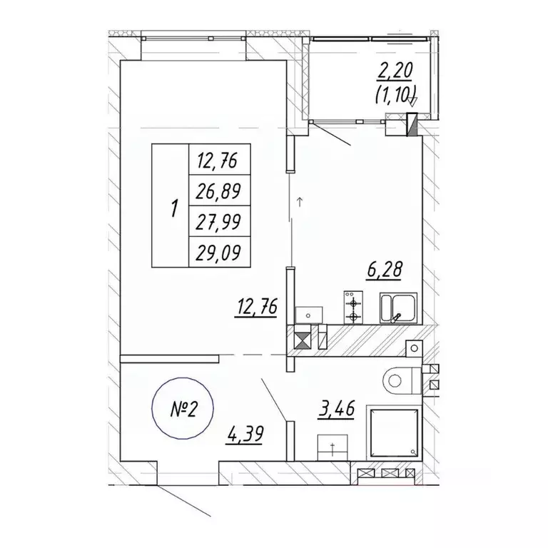 1-к кв. Калининградская область, Зеленоградск  (29.09 м) - Фото 1
