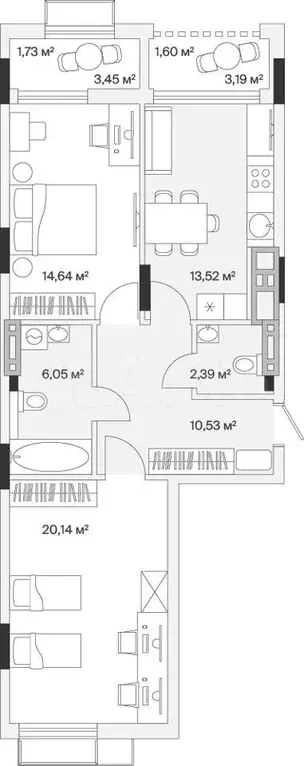 2-к. квартира, 70,6 м, 7/7 эт. - Фото 0