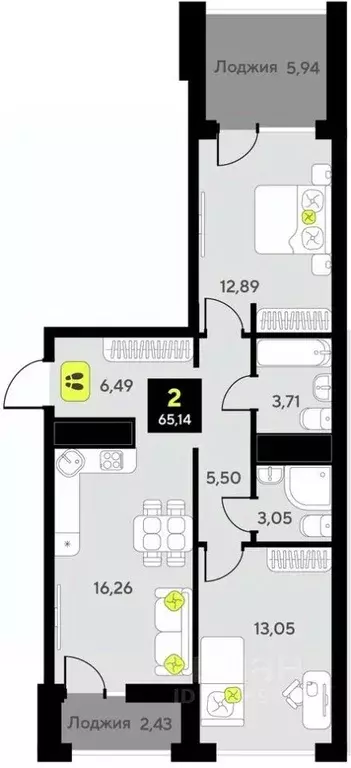 2-к кв. Тюменская область, Тюмень ул. Андрея Приказнова, 1 (65.14 м) - Фото 0