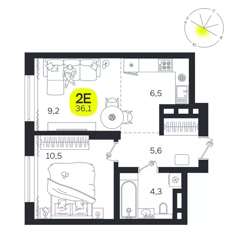 2-комнатная квартира: Екатеринбург, улица Титова, 19Б (36.1 м) - Фото 0