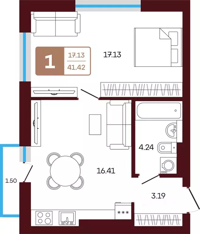 1-к кв. Башкортостан, Иглинский район, с. Акбердино  (41.42 м) - Фото 1