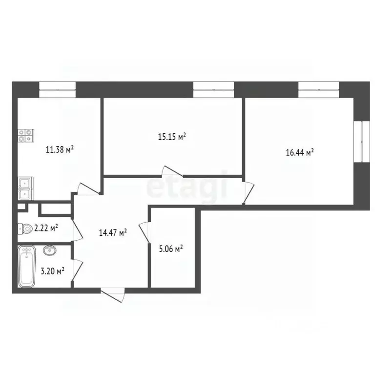 2-к кв. Чувашия, Чебоксары ул. Афанасьева, 14к1 (68.2 м) - Фото 2