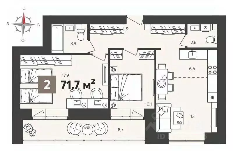 2-к кв. Пензенская область, Пенза ул. Крупской, 8 (72.0 м) - Фото 1