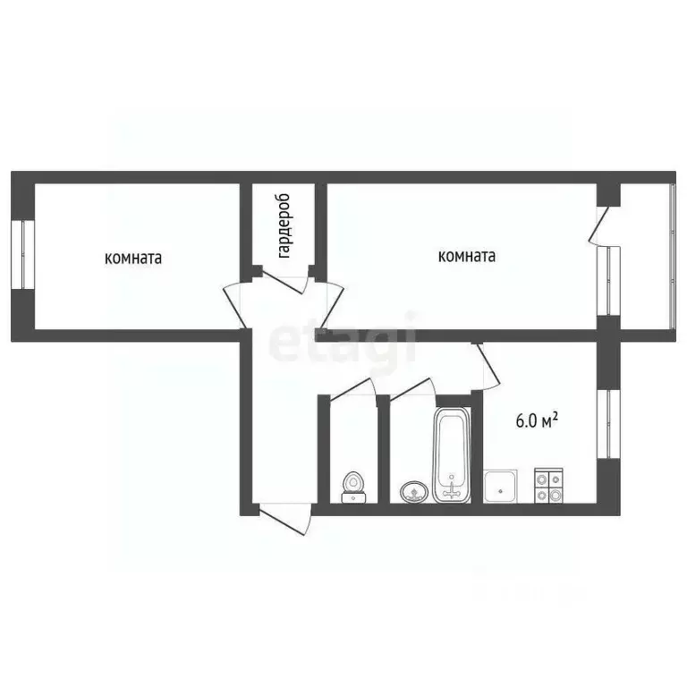 2-к кв. Томская область, Томск Новгородская ул., 44 (44.0 м) - Фото 2