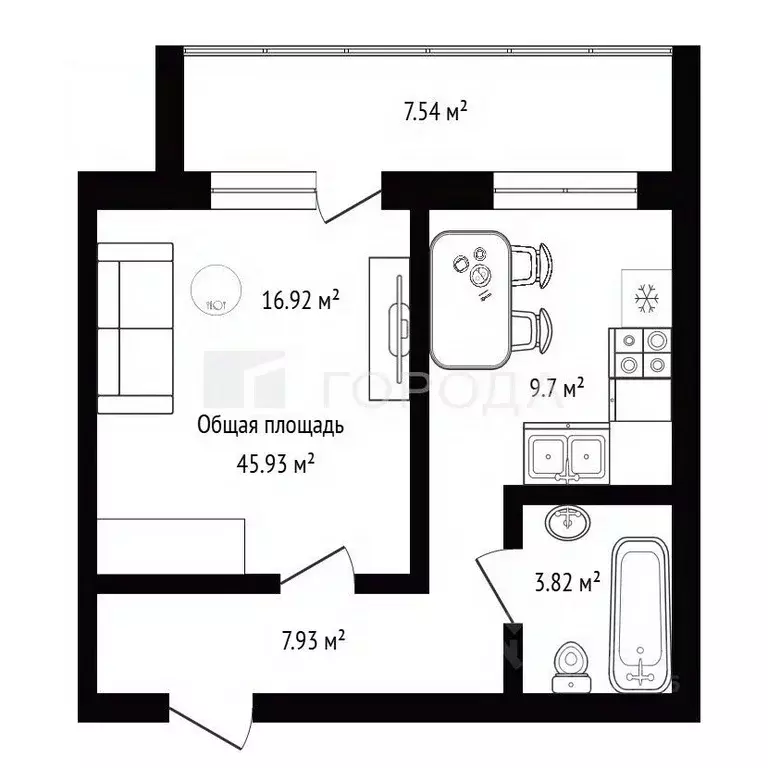 1-к кв. Новосибирская область, Новосибирск ул. Титова, 253/7 (45.93 м) - Фото 2