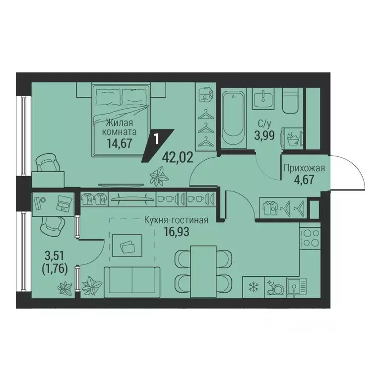 1-к кв. Свердловская область, Екатеринбург просп. Космонавтов, 100 ... - Фото 1