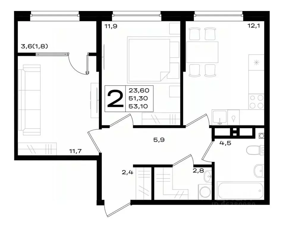 2-к кв. Ростовская область, Аксай просп. Аксайский (53.1 м) - Фото 1