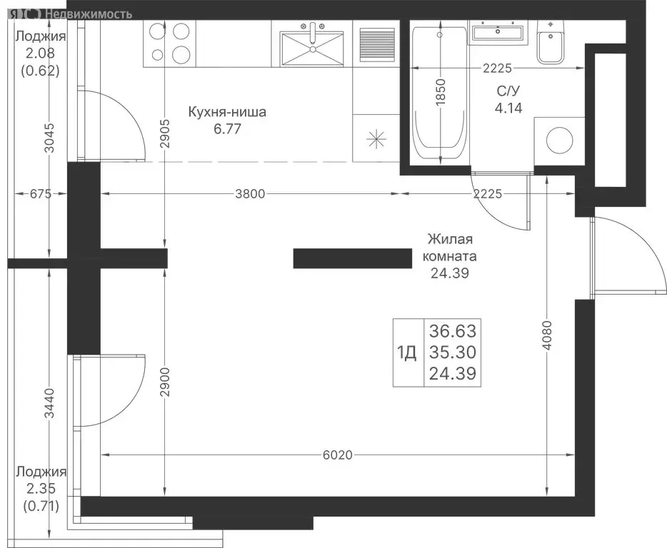 1-комнатная квартира: Казань, ЖК Мой Ритм, ПК14 (36.63 м) - Фото 1