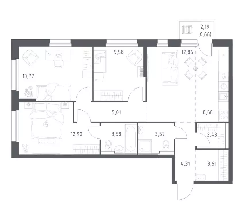 3-комнатная квартира: Владивосток, Ленинский район (80.96 м) - Фото 1