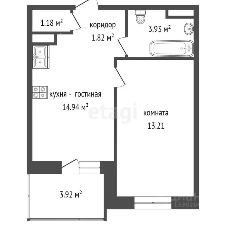 1-к кв. ханты-мансийский ао, сургут ул. ивана захарова, 19 (37.9 м) - Фото 1