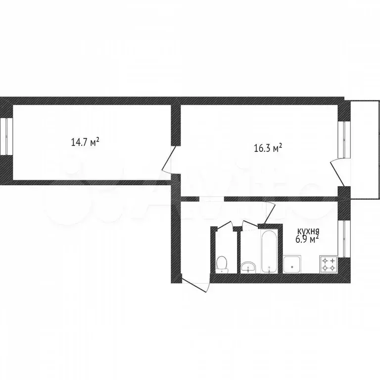 2-к. квартира, 41,9 м, 4/5 эт. - Фото 0
