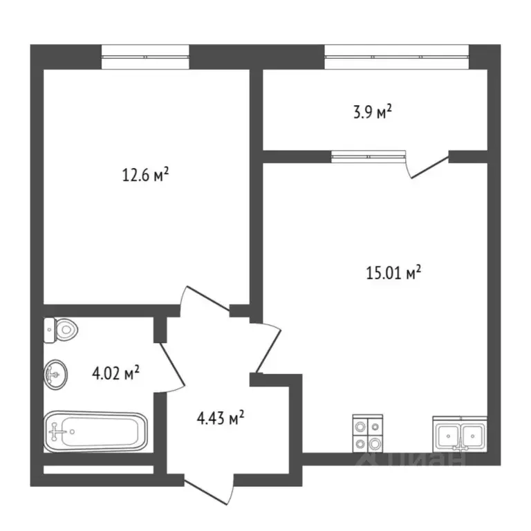 1-к кв. Тюменская область, Тюмень ул. Газопромысловая, 1к2 (38.0 м) - Фото 2