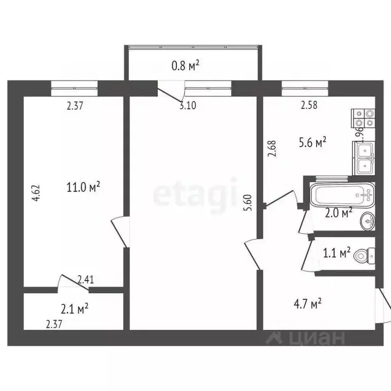 2-к кв. Севастополь просп. Генерала Острякова, 80 (45.0 м) - Фото 1