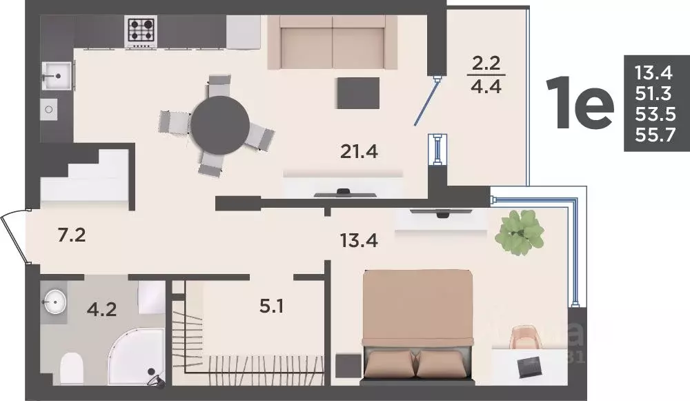 1-к кв. Калининградская область, Гурьевский муниципальный округ, пос. ... - Фото 1