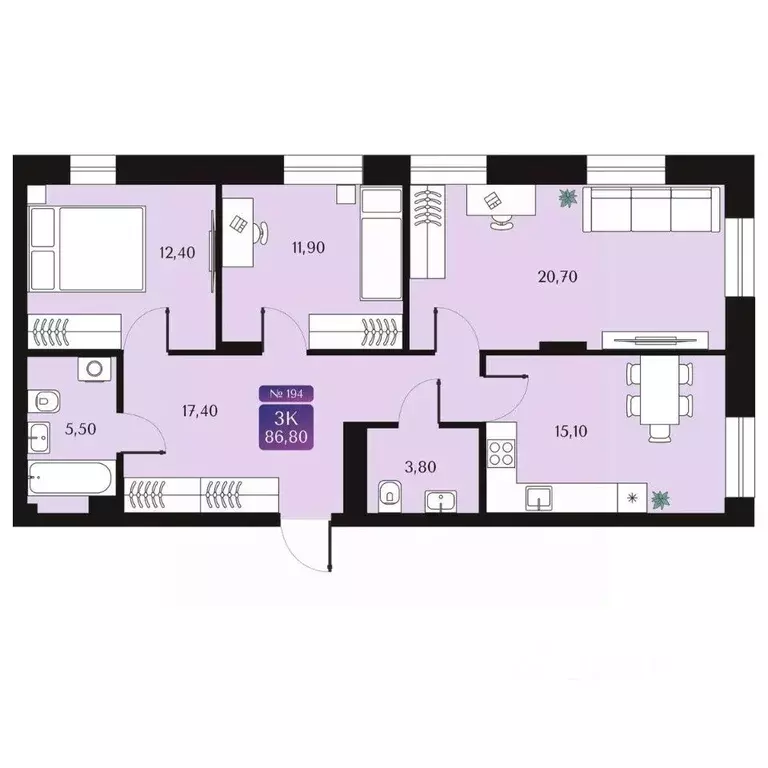 3-к кв. Омская область, Омск ул. 5-я Северная, 123 (86.8 м) - Фото 2