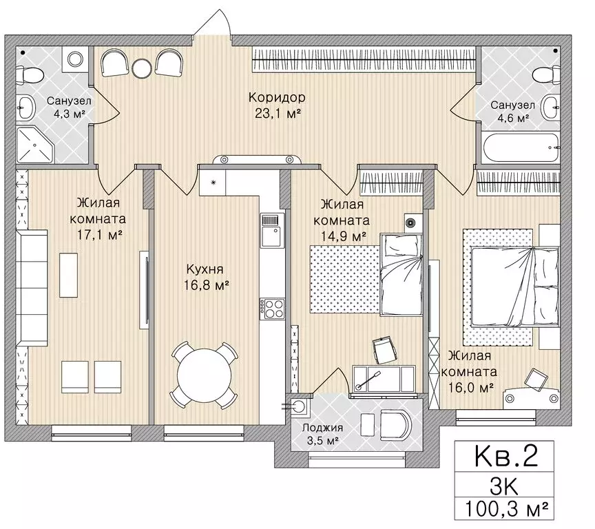 3-комнатная квартира: Рязань, улица Радищева, 41к1 (100.3 м) - Фото 0