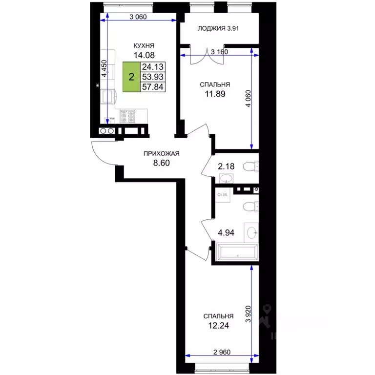 2-к кв. Калининградская область, Гурьевск Включи жилой комплекс (55.89 ... - Фото 1