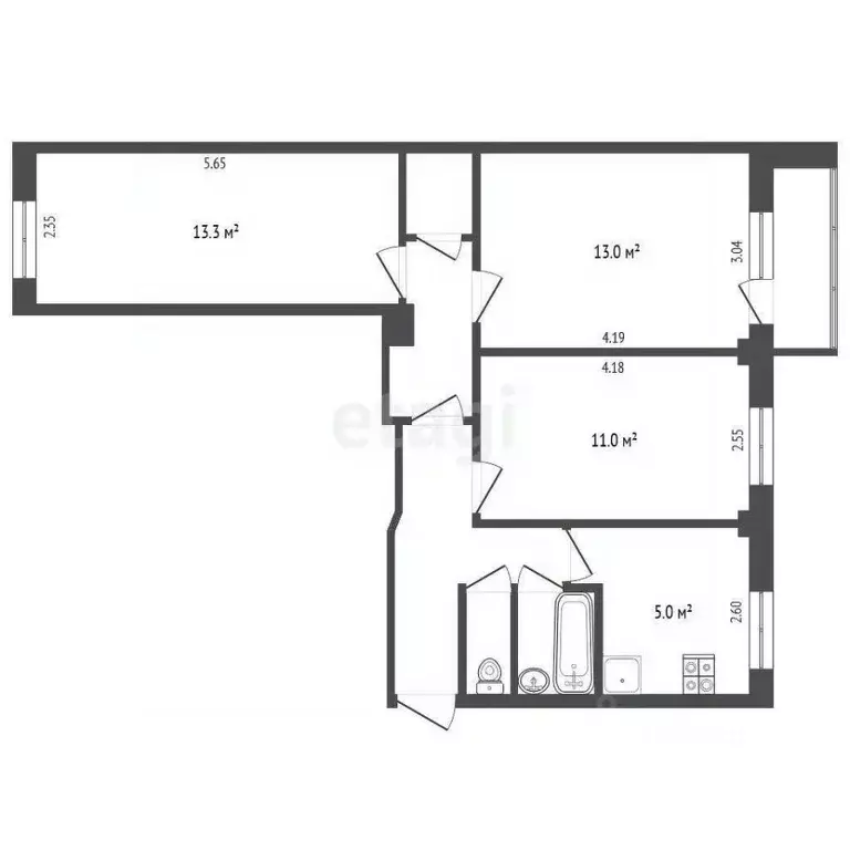 3-к кв. Калужская область, Калуга ул. Ленина, 37 (58.7 м) - Фото 1