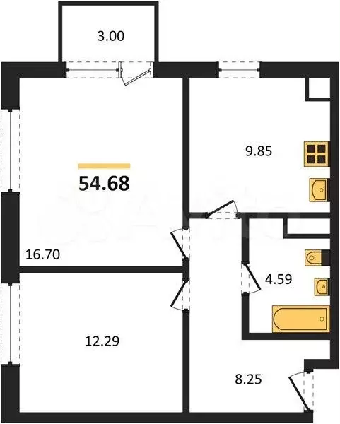 2-к. квартира, 54,7 м, 3/4 эт. - Фото 1