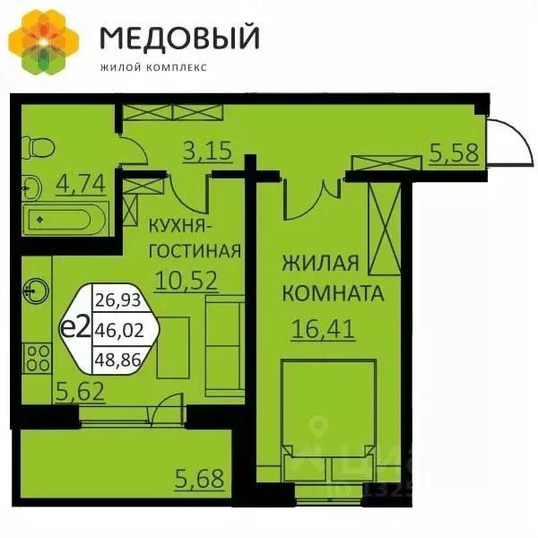 2-к кв. Пермский край, д. Кондратово ул. Г.Н. Нифантова, 4В (48.86 м) - Фото 0