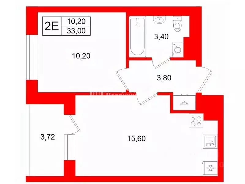 1-к кв. Санкт-Петербург дор. Торфяная, 15к3 (33.0 м) - Фото 2