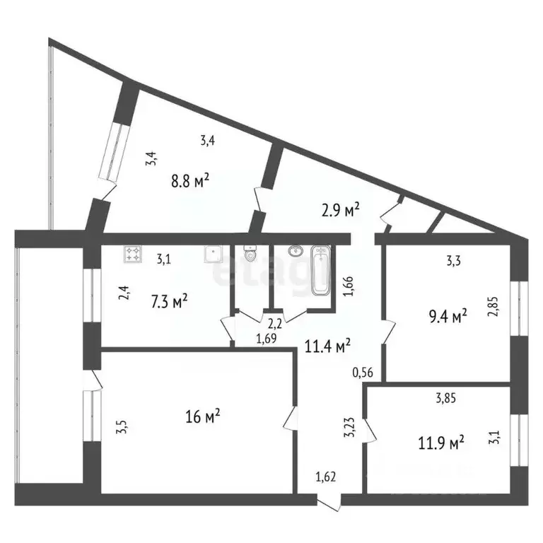 4-к кв. Красноярский край, Красноярск ул. Юшкова, 10В (72.2 м) - Фото 1