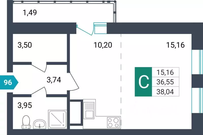 Студия Забайкальский край, Чита ул. Бабушкина, 42Б (38.04 м) - Фото 1