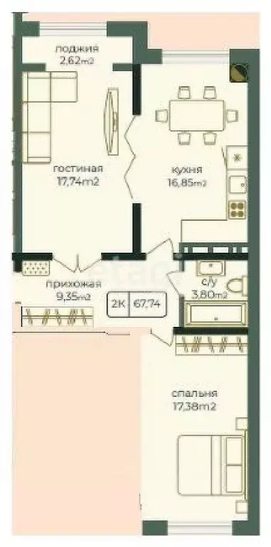 2-к кв. Дагестан, Каспийск просп. Акулиничева (67.74 м) - Фото 0