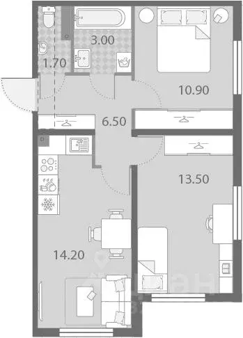 2-к кв. Ленинградская область, Всеволожское городское поселение, пос. ... - Фото 1