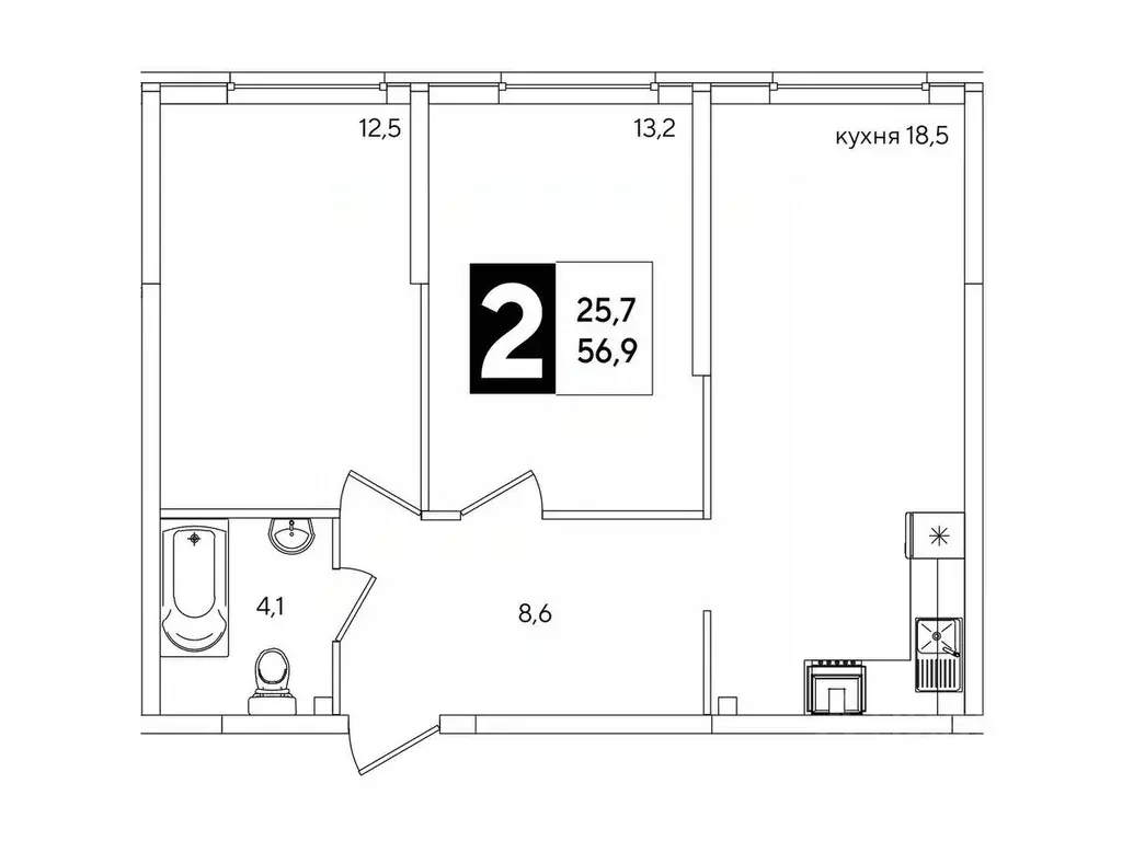 2-к кв. Краснодарский край, Краснодар Самолет-6 жилой комплекс (56.9 ... - Фото 1