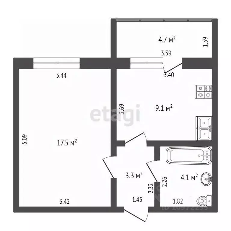 1-к кв. Башкортостан, Стерлитамакский район, Отрадовский сельсовет, с. ... - Фото 1