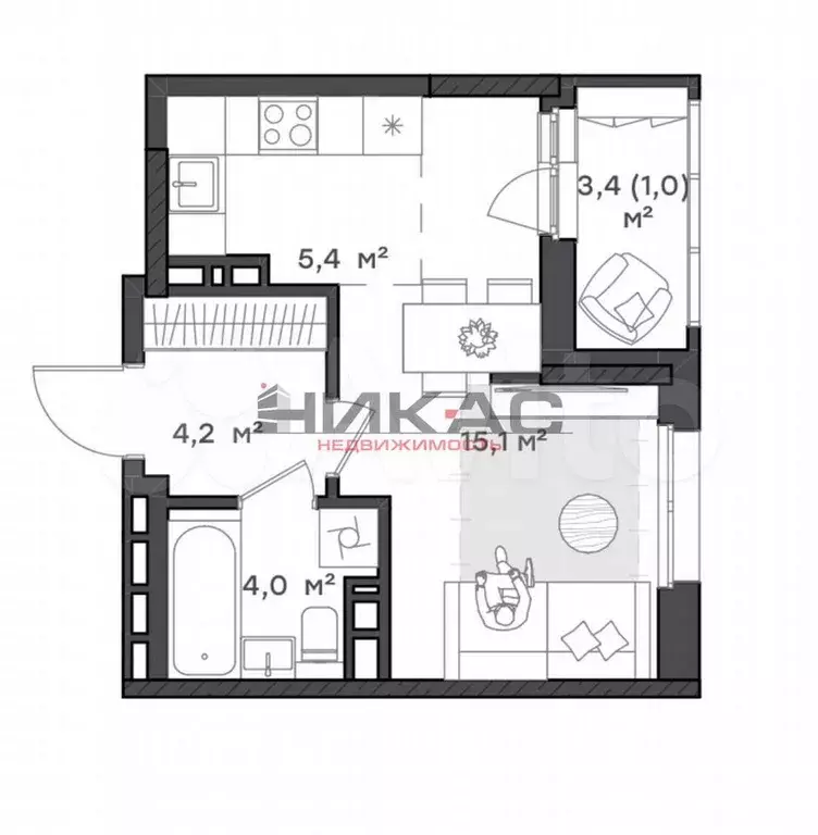 Квартира-студия, 29,5 м, 15/18 эт. - Фото 0