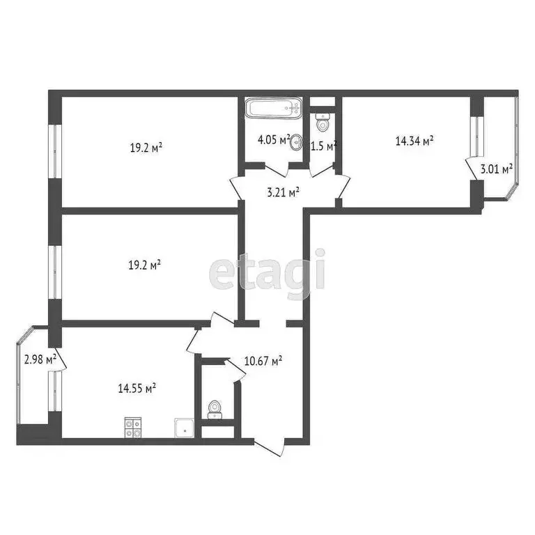 3-комнатная квартира: Тюмень, улица Федюнинского, 60к1 (92.8 м) - Фото 1