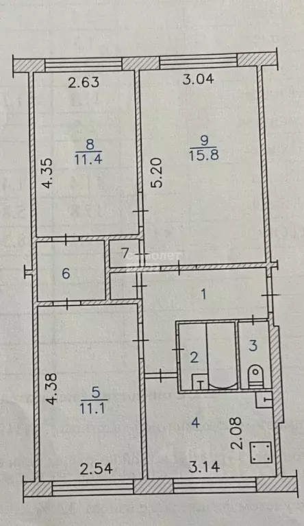 3-к кв. Чувашия, Новочебоксарск Комсомольская ул., 8 (57.4 м) - Фото 2
