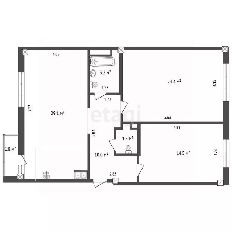 3-к кв. Тюменская область, Тюмень Заречный проезд, 37к1 (83.0 м) - Фото 2