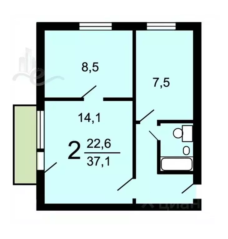 2-к кв. Москва ул. Шаболовка, 25К1 (37.0 м) - Фото 1